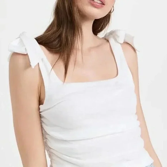 Free People FP Movement Women's Boulevard Tank Top White Ties at Shoulder NWOT S - Picture 3 of 6